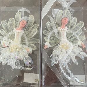 Lot of 2 Fairy Pixie Doll Ornament Silver Beaded  7” NWT